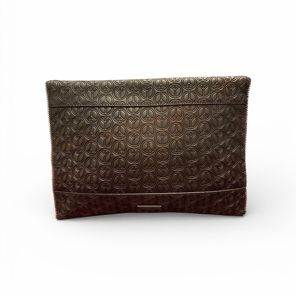 Rebecca Minkoff Black Leo Envelope Clutch with Embossed Peace Signs - Picture 2 of 5